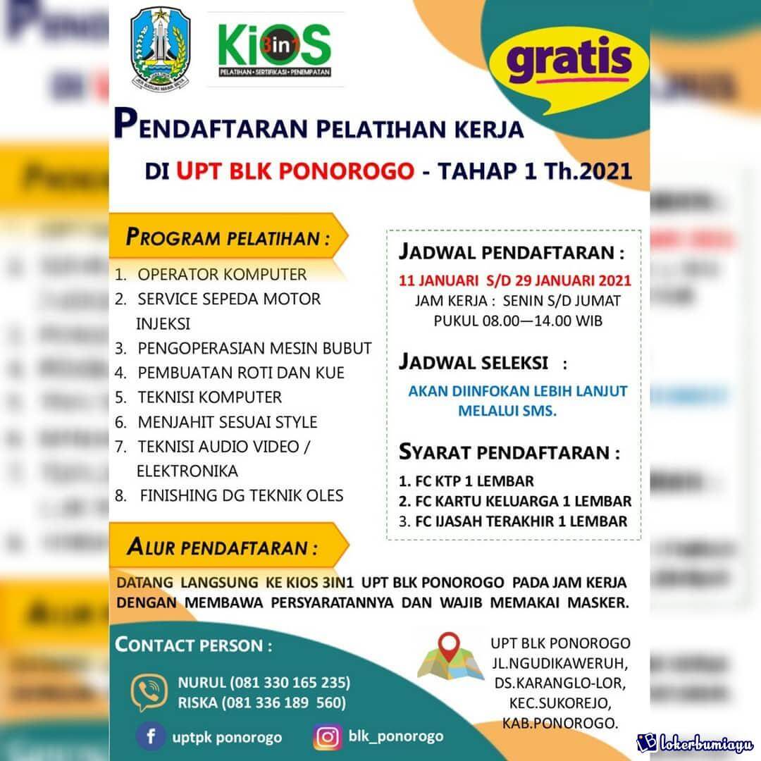 Pelatihan Berbasis Kompetensi 2021 UPT Balai Latihan Kerja Ponorogo