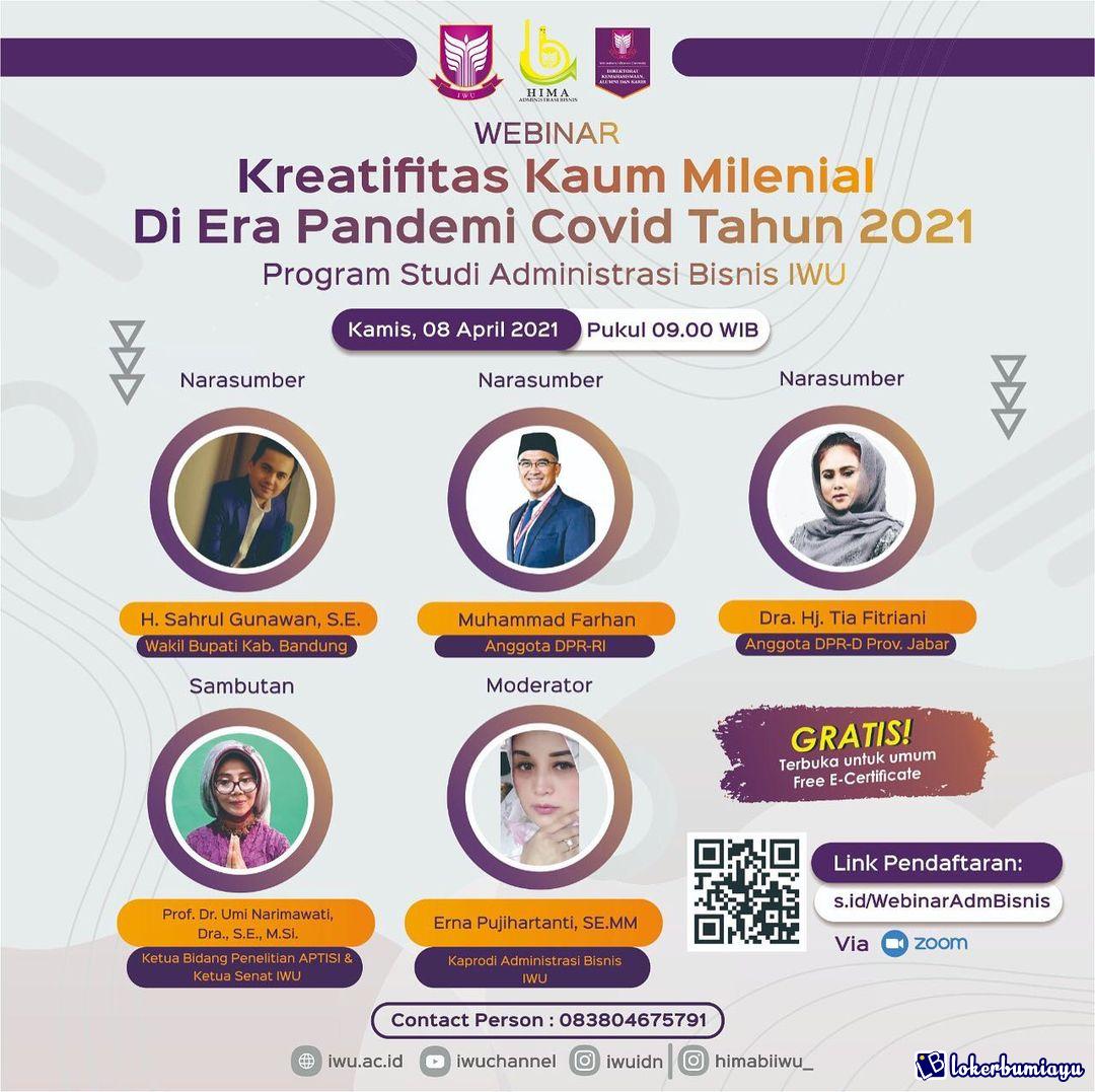 Webinar Kreatifitas Kaum Milenial di Masa Pandemi Covid Tahun 2021
