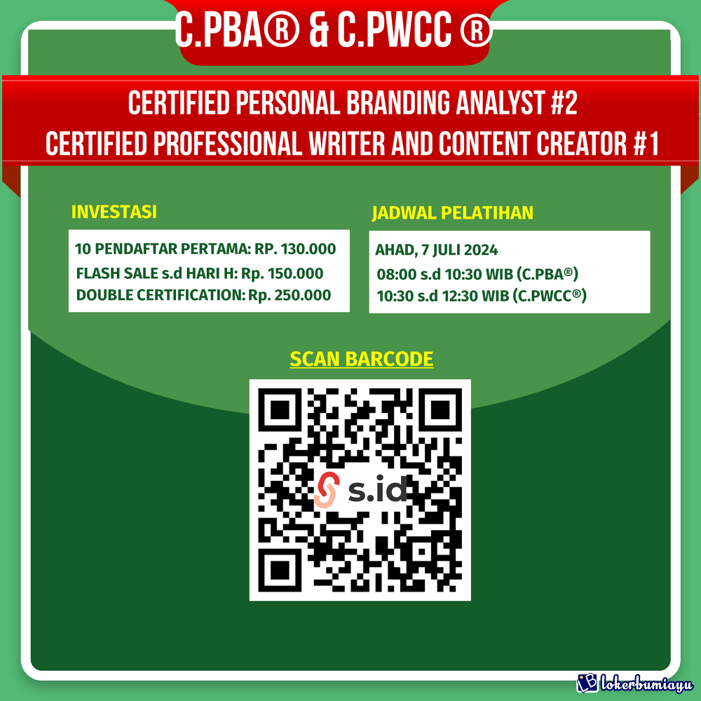 Pelatihan dan Sertifikasi Certified Personal Branding Analyst dan Certified Professional Writer and Content Creator