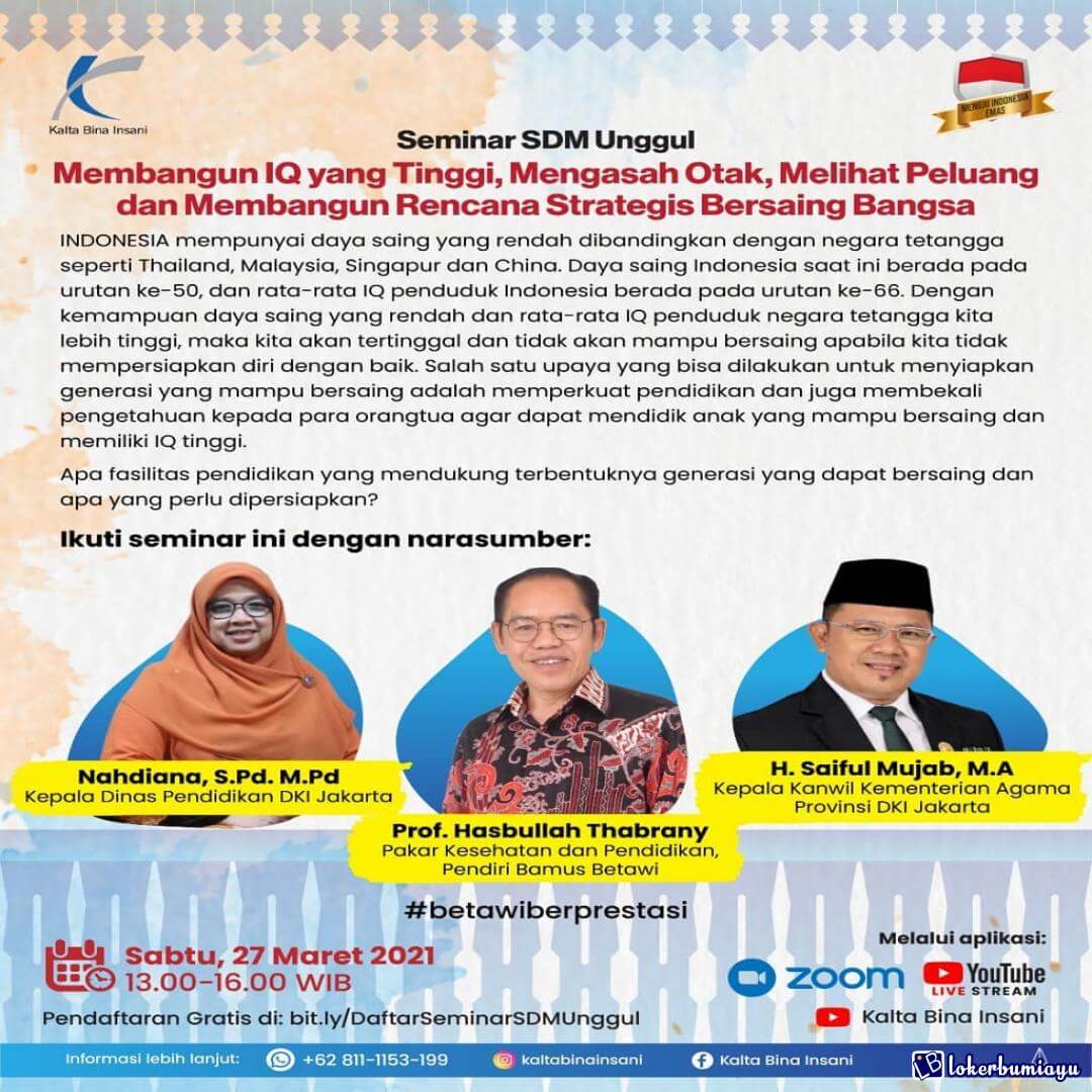 Seminar Membangun IQ yang Tinggi Mengasah Otak Melihat Peluang dan Membangun Rencana Strategis Bersaing Bangsa