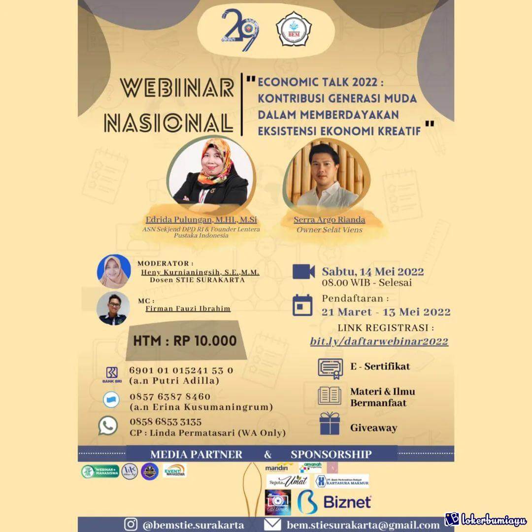 Webinar Nasional Economic Talk 2022 Kontribusi Generasi Muda Dalam Memberdayakan Eksistensi Ekonomi Kreatif
