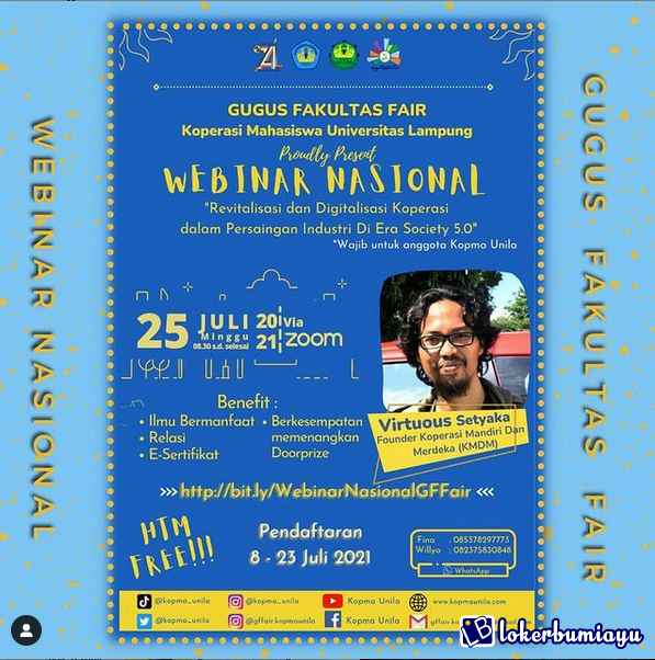 Webinar Nasional Koperasi Revitalisasi dan digitalisasi koperasi dalam persaingan industri di era society 5.0