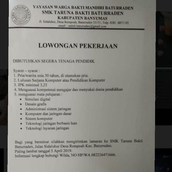 SMK TARUNA BAKTI MANDIRI BATURADEN